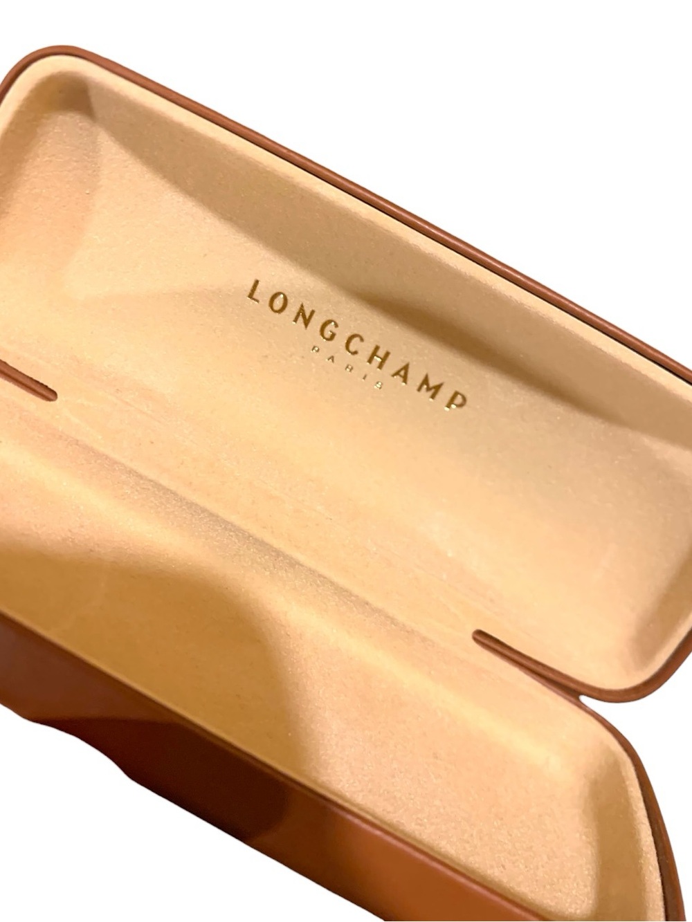 Longchamp Paris Brown Hard Shell Eyeglasses Sunglasses Case Logo Cream Interior
